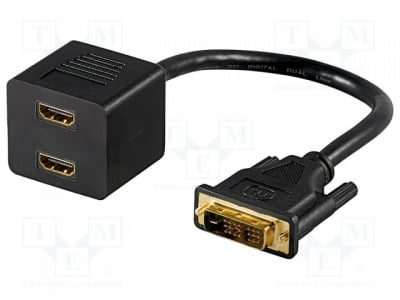 Кабел преходник DVID-2HDMI Адаптер; DVI-D (18+1) щепсел, HDMI гнездо x2; Цвят: черен